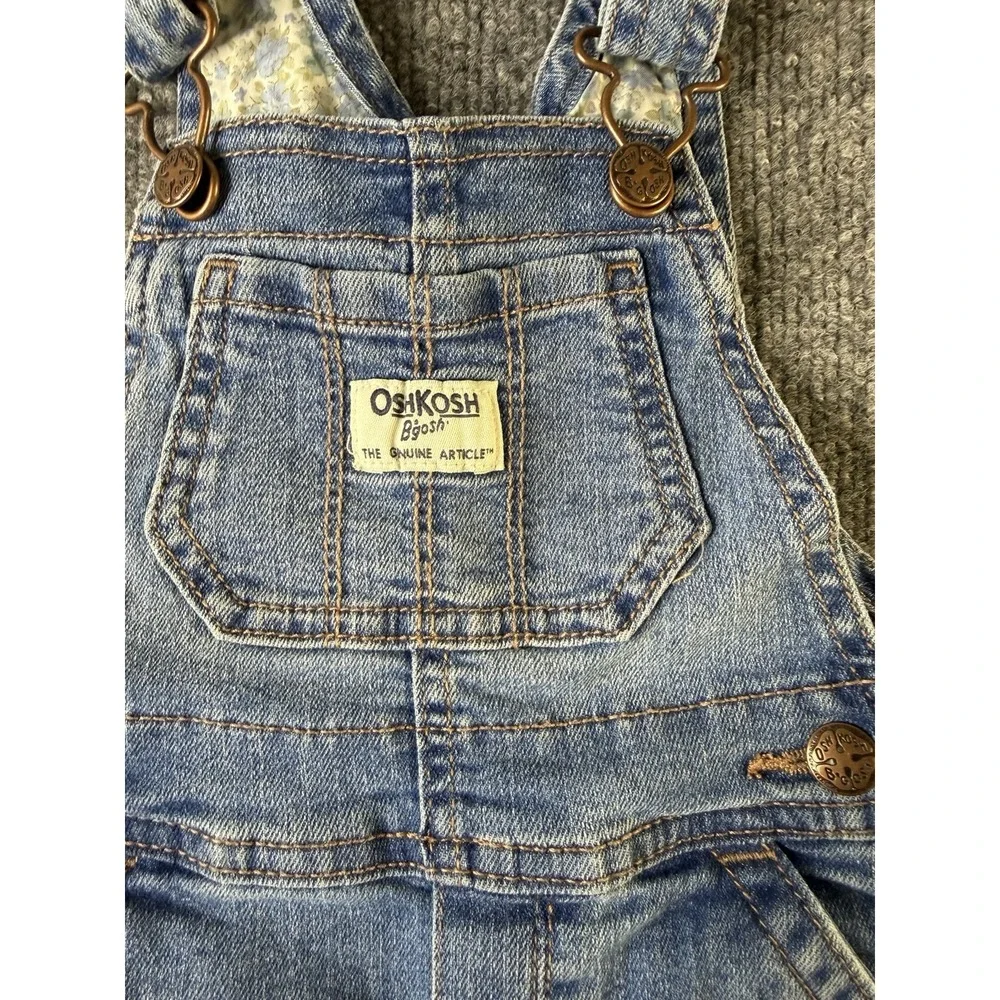 OshKosh B'gosh Baby Denim Overalls 12M Blue Snap Leg Floral‎ Cuff - Picture 9 of 10